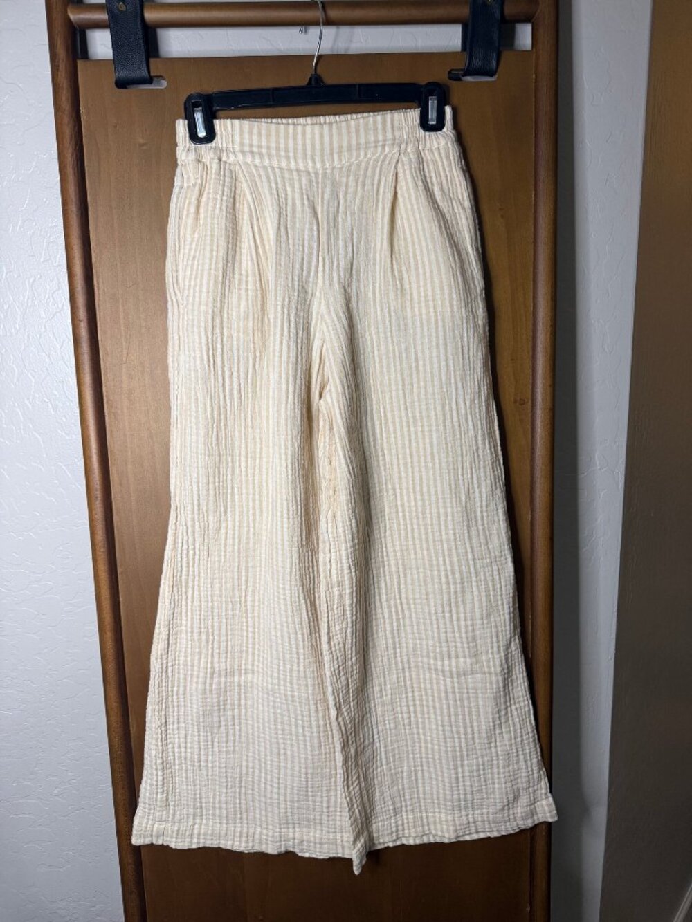 Favorite Daughter Cream Beige Striped Wide-Leg Pull-On Pants XS